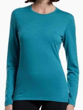 Icebreaker 200 Merino Long-Sleeve Crewneck Teal Blue Baselayer Top XS